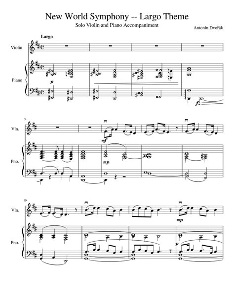 New World Symphony Largo Theme sheet music for Violin, Piano download free in PDF or MIDI