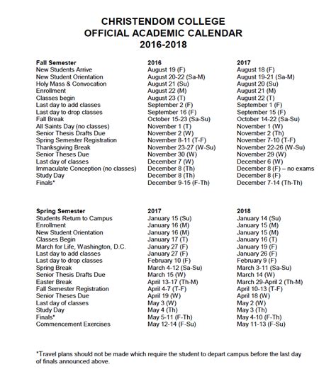 Academic Calendar – Christendom College