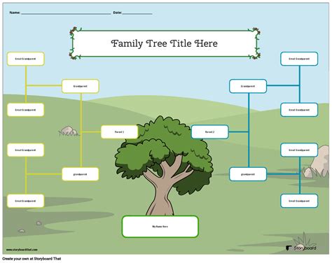 Family Tree Worksheet with a Green Field Background