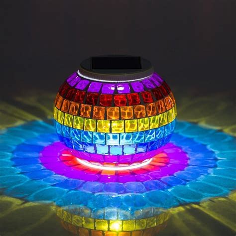 Lightahead® Solar Powered Mosaic Glass Color Changing Rainbow LED Light Rechargeable Waterproof ...