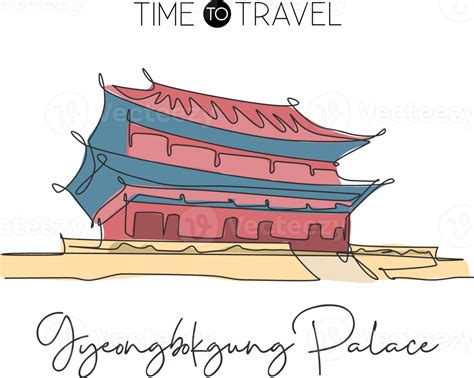 Single continuous line drawing Gyeongbokgung Palace landmark. Beautiful famous place in Seoul ...