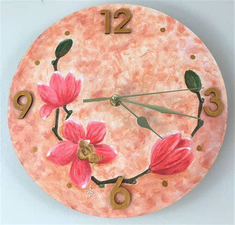 Hand painted wall CLOCK Pink orchids Floral Botanical Flower | Etsy | Flower wall art decor ...