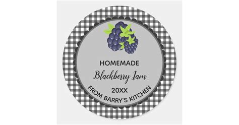 Editable Black Gingham Blackberry Jam Labels | Zazzle