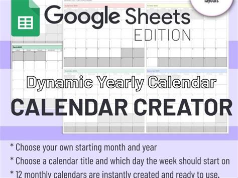 Dynamic Yearly Calendar Creator - Google Sheets Template | Teaching Resources