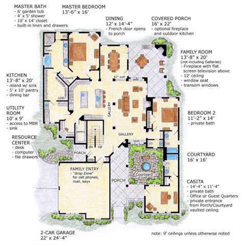 House Plans With Courtyard And Casita - House Design Ideas