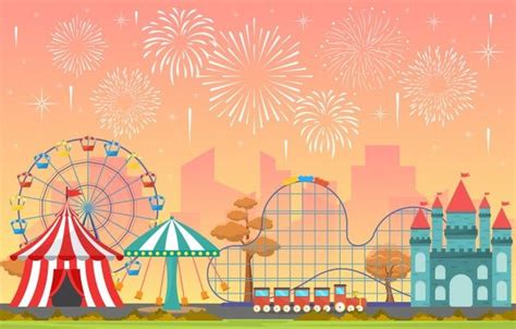 Premium Vector | Amusement park circus carnival festival fun fair with ...