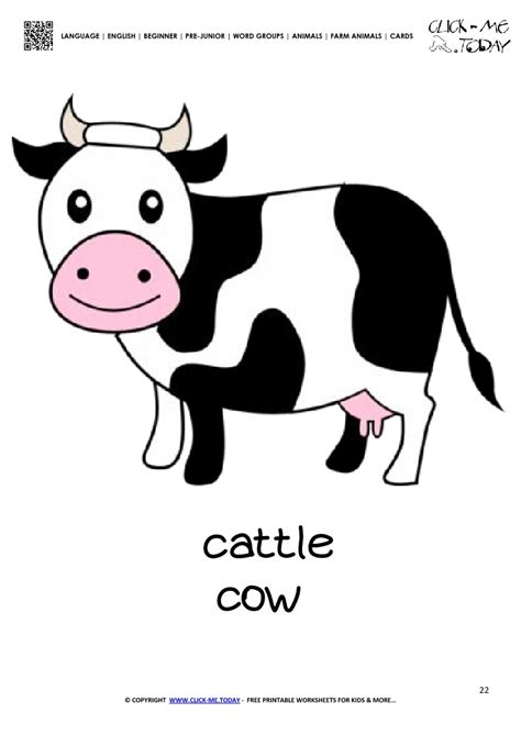 Farm animal flashcard Cow - Printable card of Cow