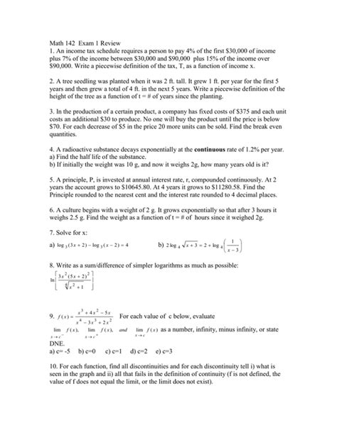 Math 142 Exam 1 Review