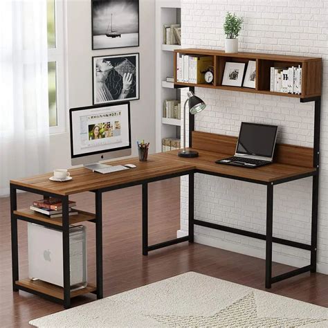 L Shaped Desk with Hutch Corner Computer Desk with Shelf Gaming Writing ...