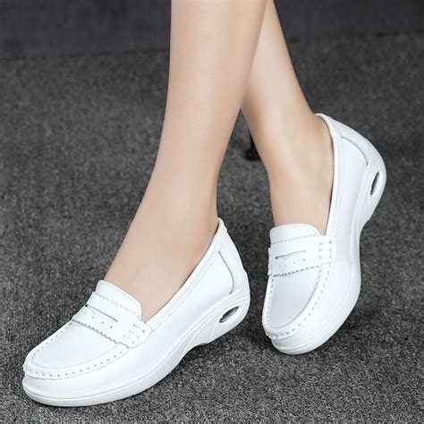 High Quality White Platform Nurse Shoes Women Moccasins Elevator Women'S Casual Shoes Wedge ...