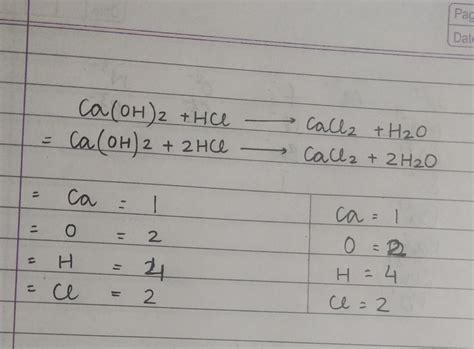 Ca(OH)2 + HCl -> CaCl2 + H2O - Brainly.in