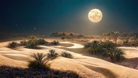 Premium Photo | Night desert with an oasis under the starry sky and ...