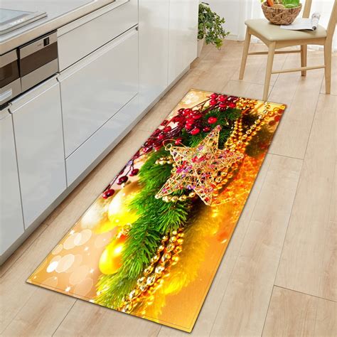 Merry Christmas Kitchen Rugs Mats Non Skid Washable Christmas Kitchen Floor Rug In Front of Sink ...