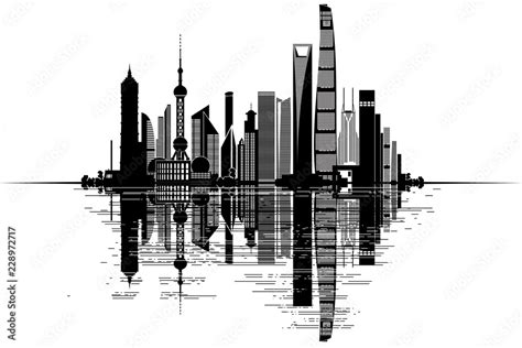 Shanghai skyline Stock Vector | Adobe Stock