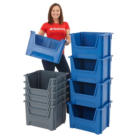 BiGDUG Essentials Large Plastic Stacking Pick Bins | Stackable storage bins, Stacking bins, Storage