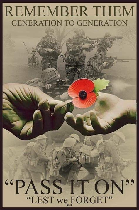 a poster with two hands holding a red flower in front of soldiers and ...