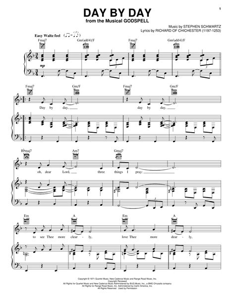 Day By Day (from Godspell) Sheet Music | Stephen Schwartz | Piano, Vocal & Guitar Chords (Right ...