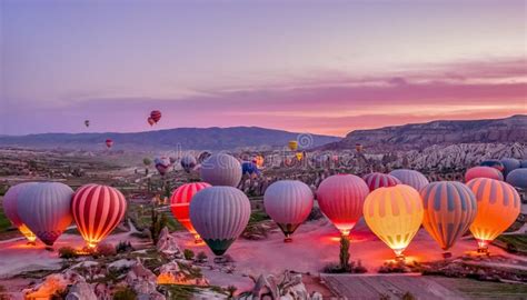 Colorful Hot Air Balloons before Launch in Goreme National Park, Cappadocia, Turkey Stock Image ...