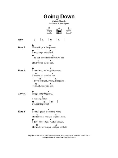 Going Down by The Stone Roses Sheet Music for Guitar Chords/Lyrics at Sheet Music Direct