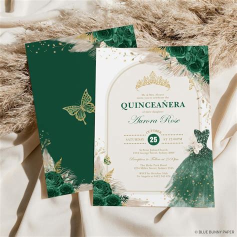 Emerald Green Quinceañera Invitations - Enchanted Forest