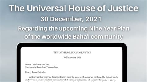 Letter from the Universal House of Justice Regarding the Upcoming Nine ...