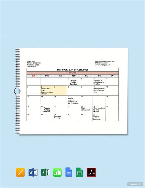 HR Activities Calendar Template - Download in Word, Google Docs, Excel, PDF, Google Sheets ...