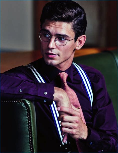 Model Arthur Gosse wears a burgundy Boss by Hugo Boss shirt, with a Hermes tie, Hackett London ...