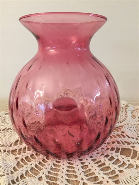 Vintage Hand Blown Cranberry Glass Vase Pilgrim Glass Art