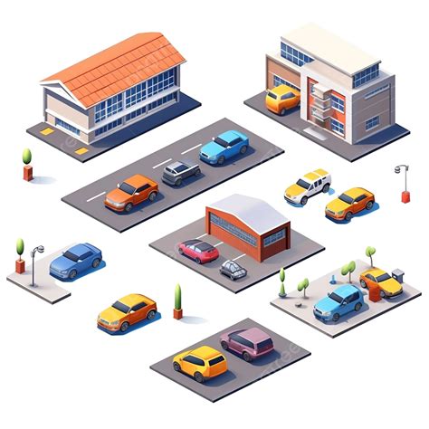 Isometric Simple Car Garage 3d Universal Scenary Collection Set, Isometric, Simple, Car PNG ...