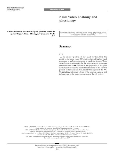 Nasal Valve Anatomy and Physiology | PDF