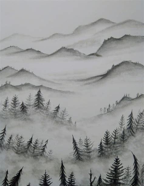 Drawing of Foggy Mountain and Tree. Visit and subscribe our youtube ...