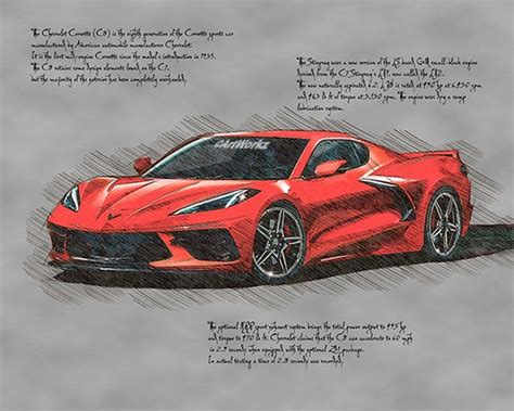 2020/21 Chevrolet Corvette C8 Car Drawing Auto Art | Etsy