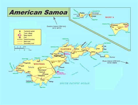 Large political map of American Samoa with roads, cities, villages, airports and ports ...