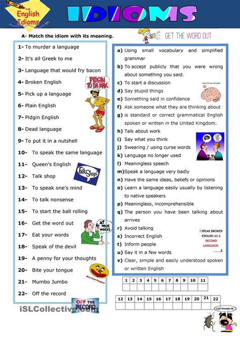 Free Idiom Worksheets For Kids