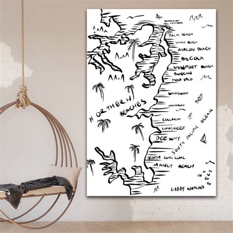 Northern Beaches, Sydney, Australia Pirate Map Canvas Print – Libby Watkins