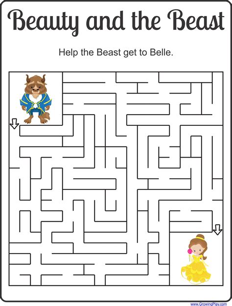 Beauty and the Beast Maze Freebie - Growing Play