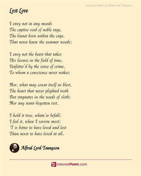 Lost Love Poem by Alfred Lord Tennyson