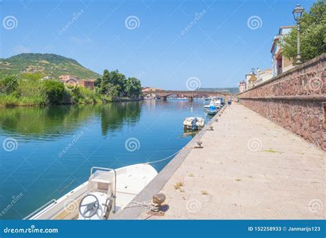 Panorama of the Colorful Town of Bosa Along a River and Hills in ...