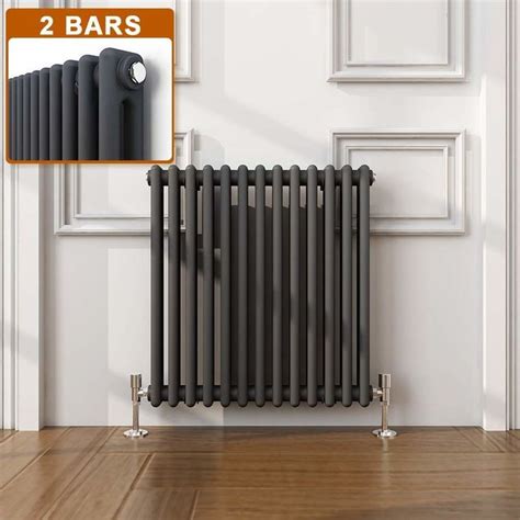 ELEGANT Traditional Radiator Anthracite Double Horizontal Cast Iron Grey Radiator - Perfect for ...