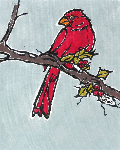 Christmas Cardinal Painting by Kim Guthrie