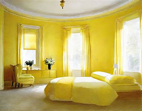 Watercolor of Elegant Bedroom Showcasing Vibrant Yellow Stock Illustration - Illustration of ...