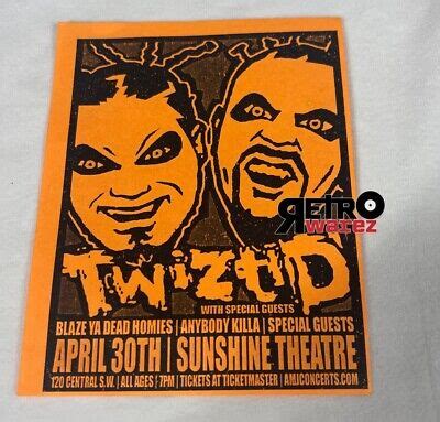 Twiztid - Emerald Theatre Small Flyer 4.25x5.5” Blaze Ya Dead Homie ABK ...