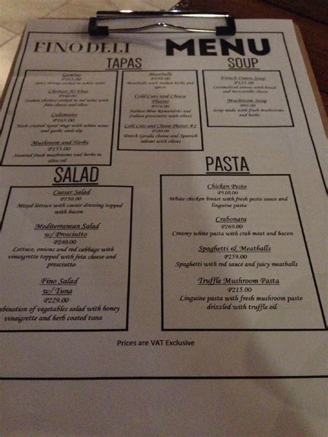 Menu at Fino Deli restaurant, Marikina