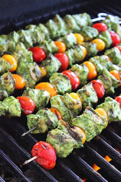 Grilled Pesto Chicken and Tomato Skewers | Recipe | Tomato skewers ...