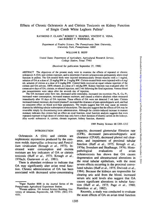 (PDF) Effects of Chronic Ochratoxin A and Citrinin Toxicosis on Kidney Function of Single Comb ...