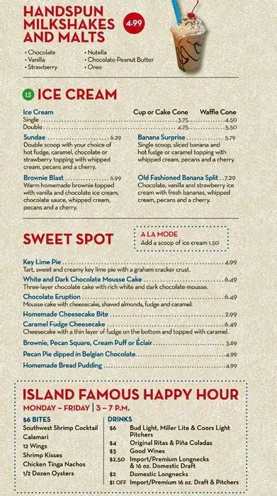 Menu at The Spot restaurant, Galveston