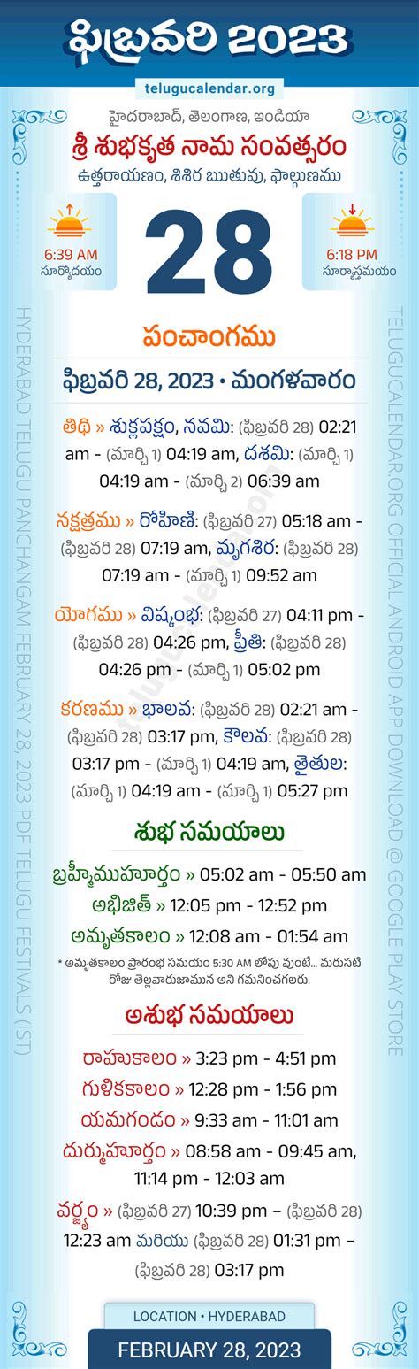 Telangana » Panchangam February 28, 2023 Telugu Calendar Daily