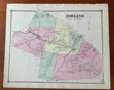 1875 Original Map, ASHLAND, Massachusetts MA. TWO-SIDED MAP | eBay