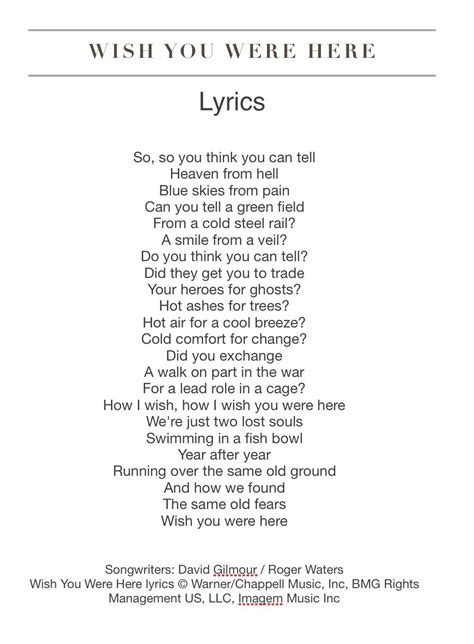 Pink Floyd - Wish You Were Here | Here lyrics, Wish you are here, Wish