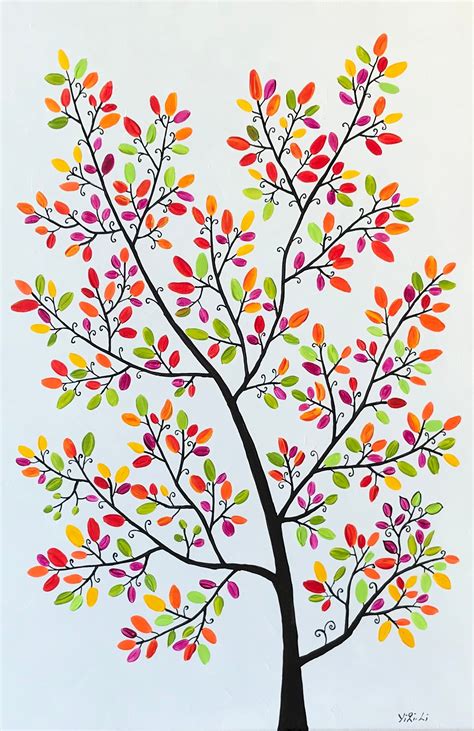 Original Art Colorful Tree Painting by Qiqigallery - Etsy